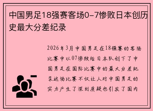 中国男足18强赛客场0-7惨败日本创历史最大分差纪录 中国男足18强赛客场0-7惨败日本创历史最大分差纪录