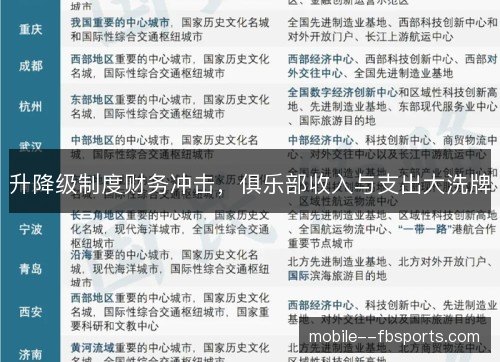 升降级制度财务冲击，俱乐部收入与支出大洗牌